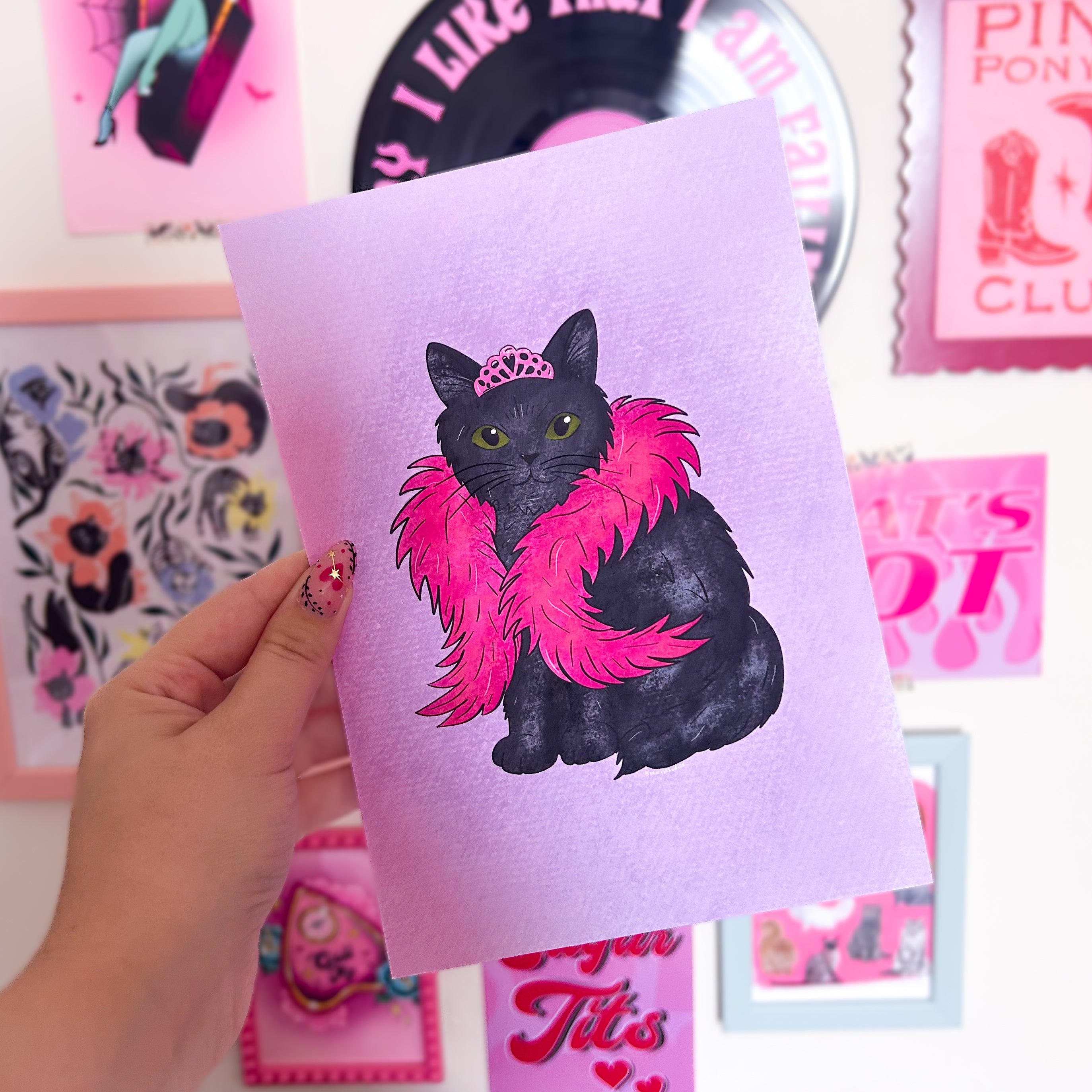 Black Cat In Diva Outfit Print