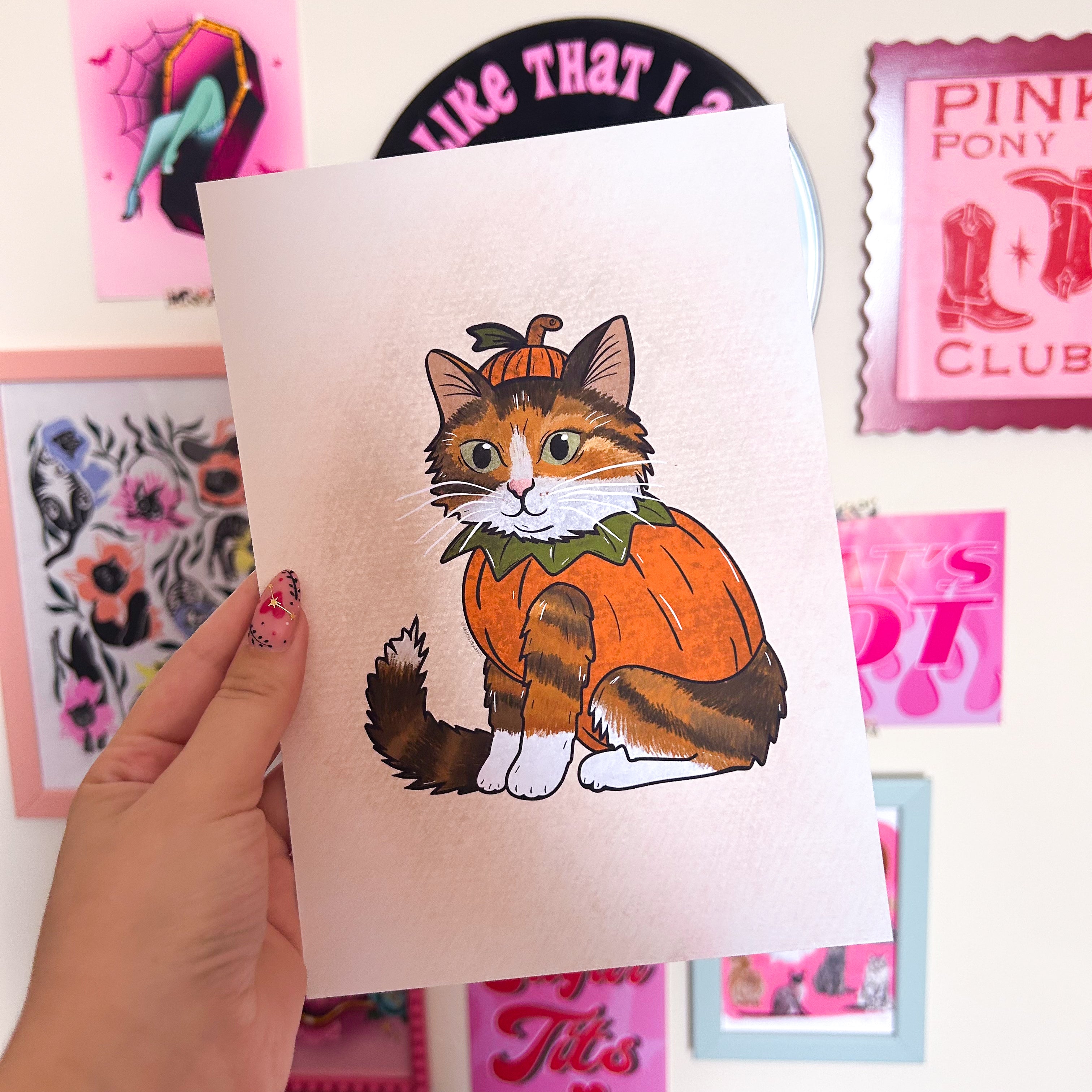 Gingerish Cat in A Pumpkin Costume Print
