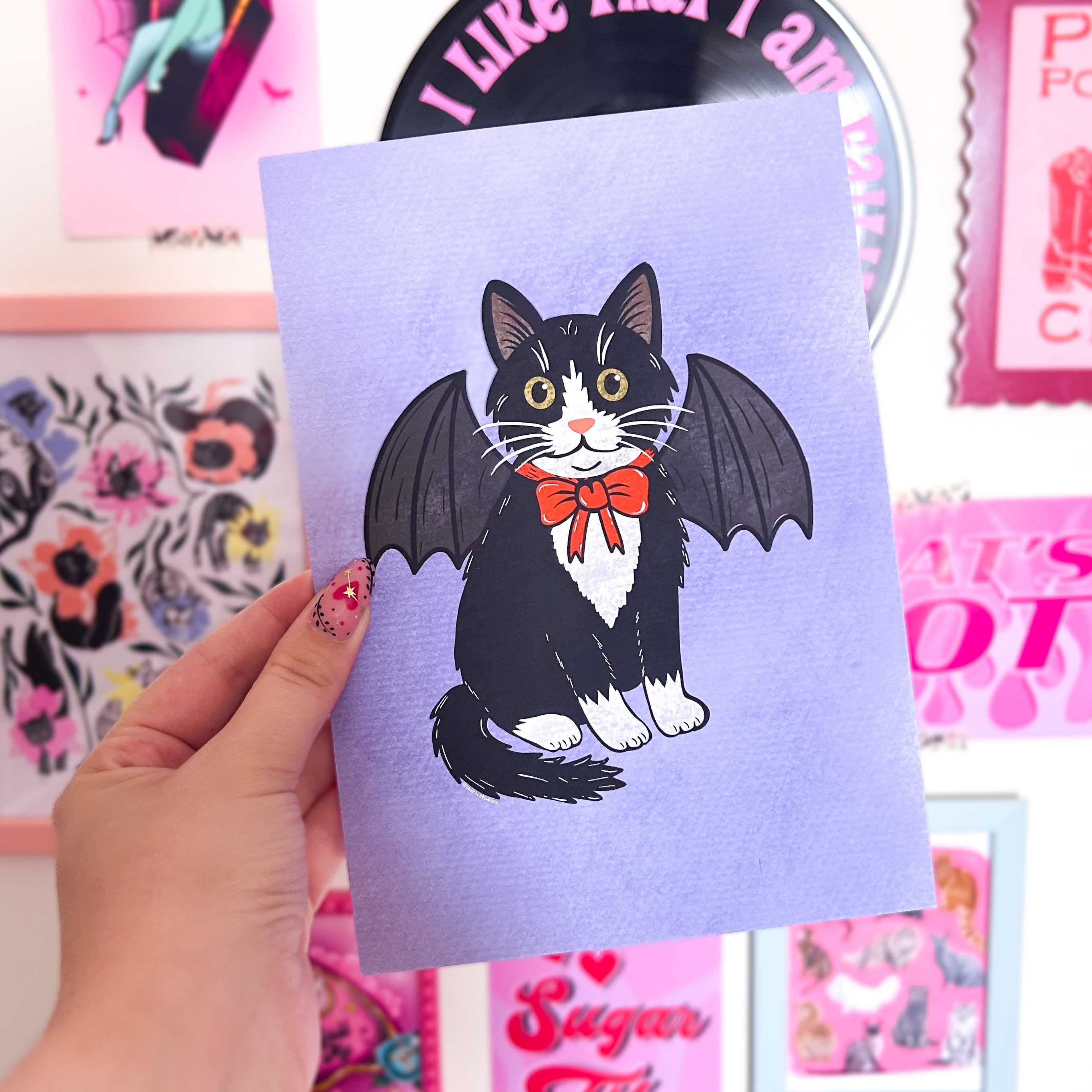 Tuxedo Cat in Bat Costume Print