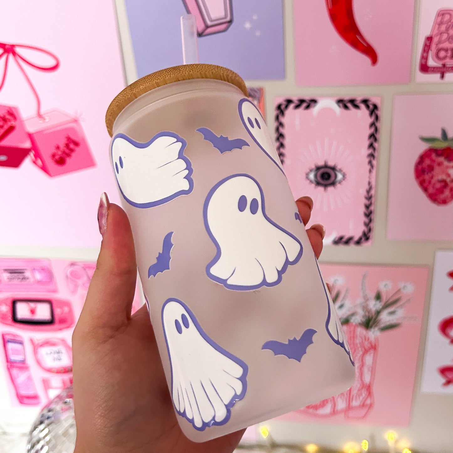 Purple Ghoulish Ghost Print Tumbler
