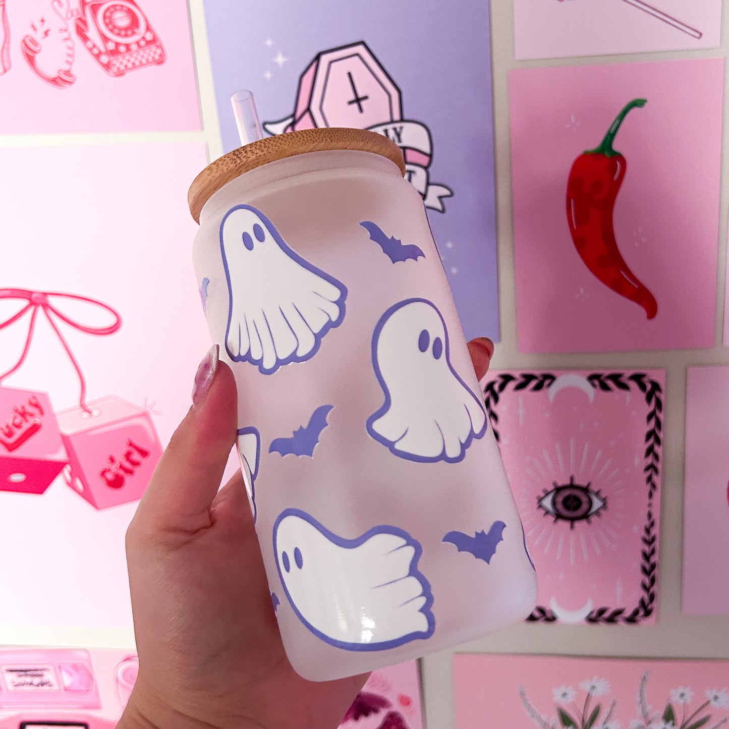 Purple Ghoulish Ghost Print Tumbler