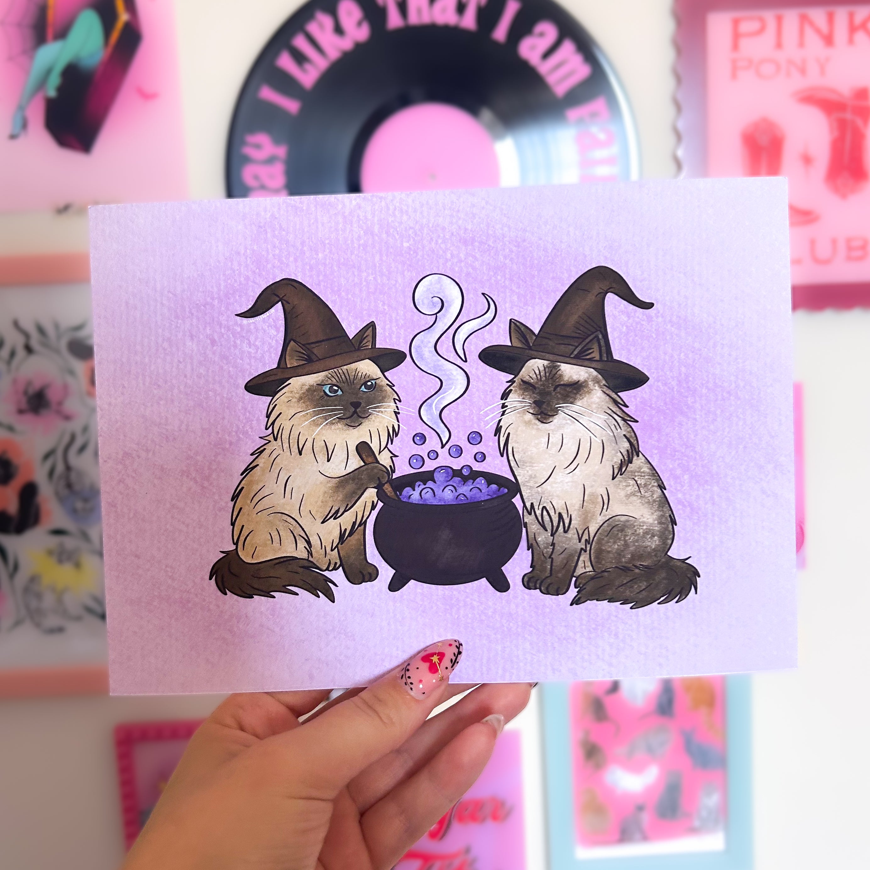 Ragdoll Cats in Witch Costumes Around a Cauldron Print