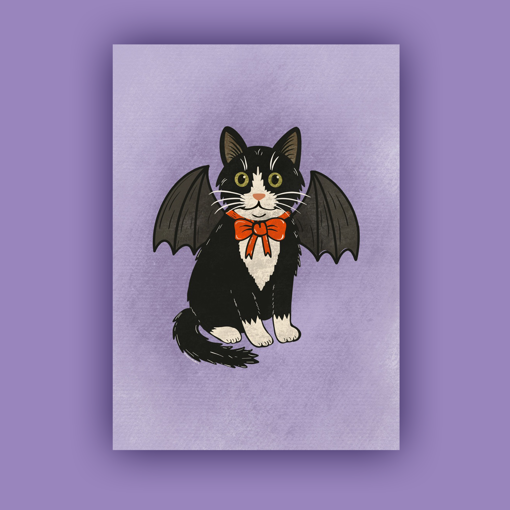 Tuxedo Cat in Bat Costume Print