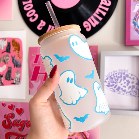 Blue Ghoulish Ghost Print Tumbler