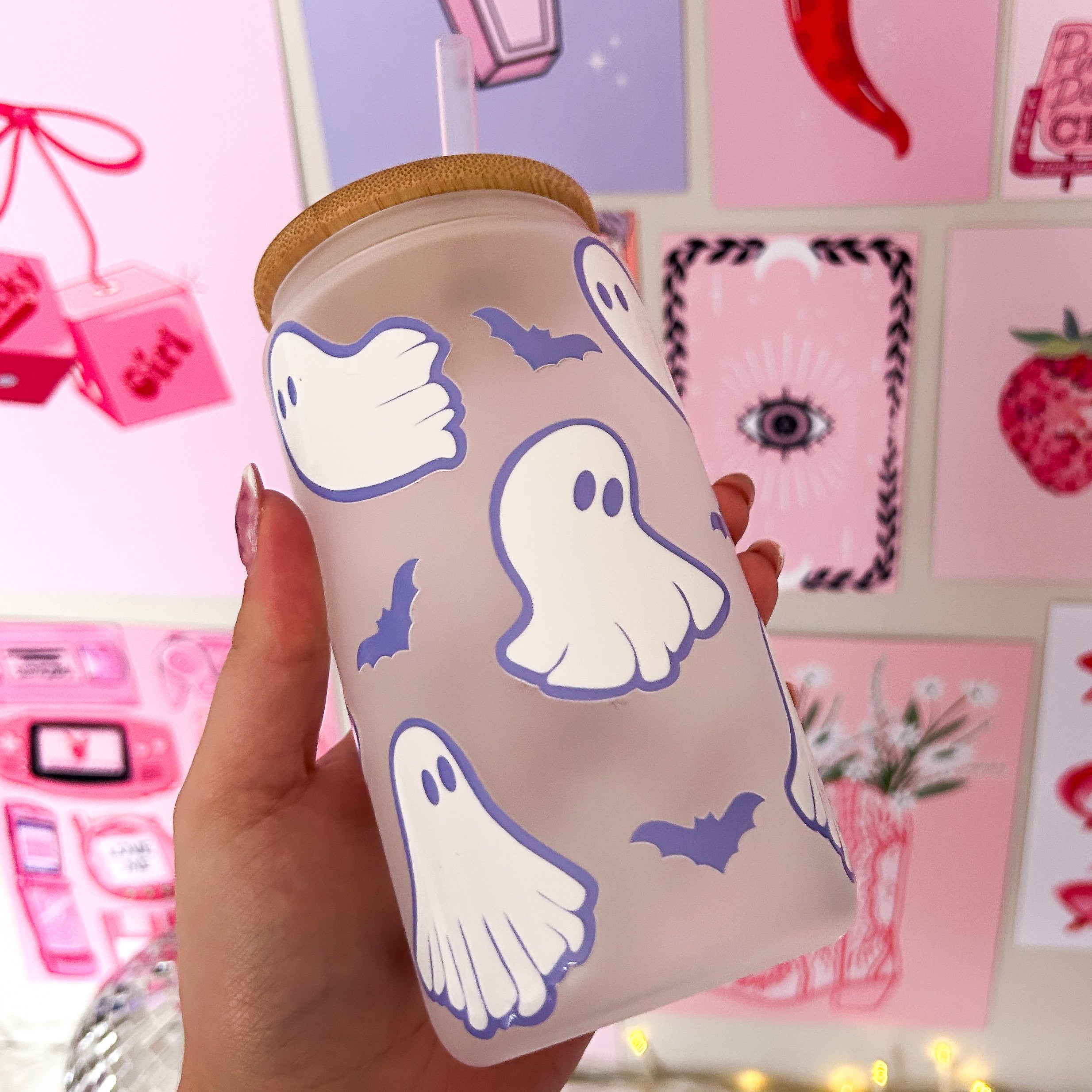 Purple Ghoulish Ghost Print Tumbler