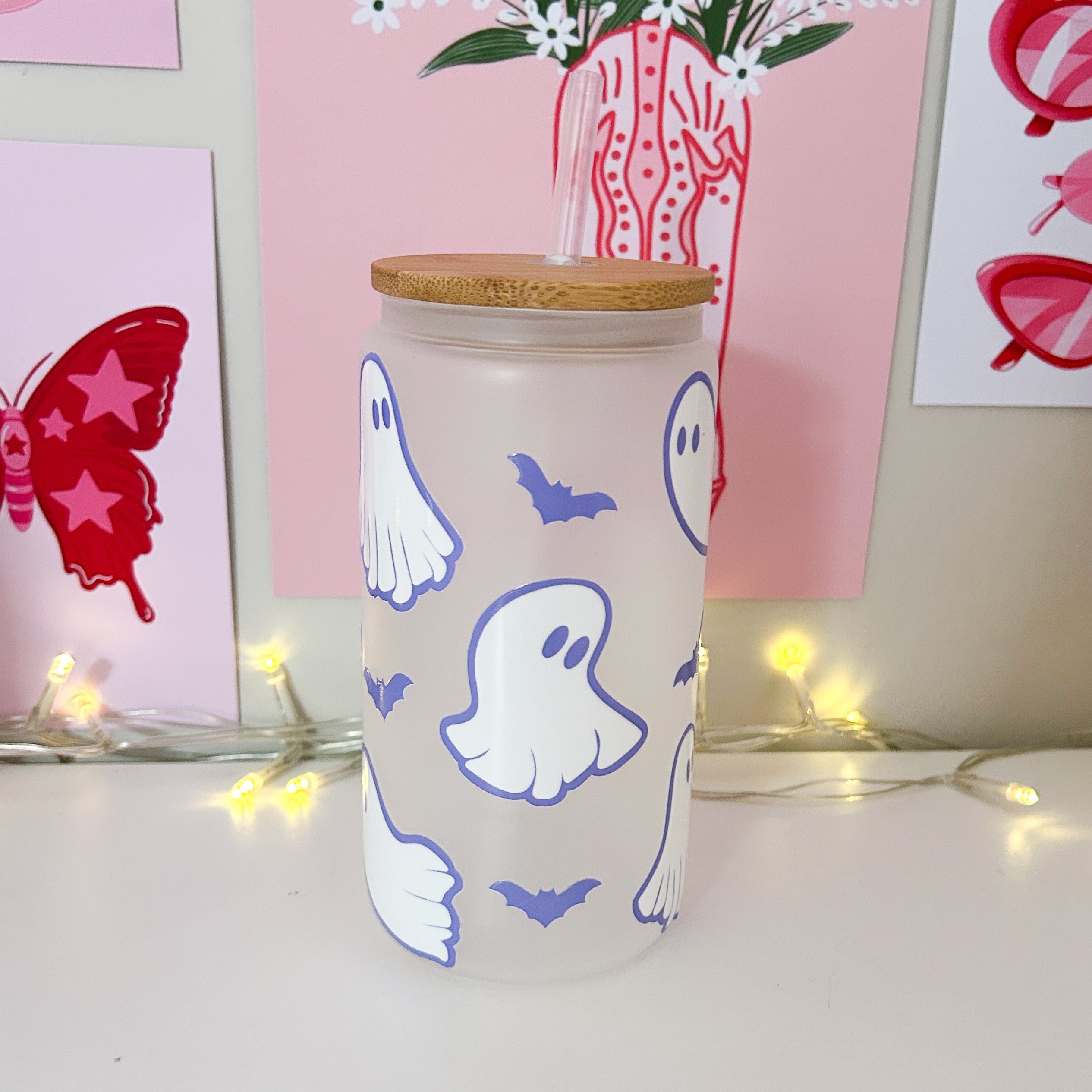 Purple Ghoulish Ghost Print Tumbler