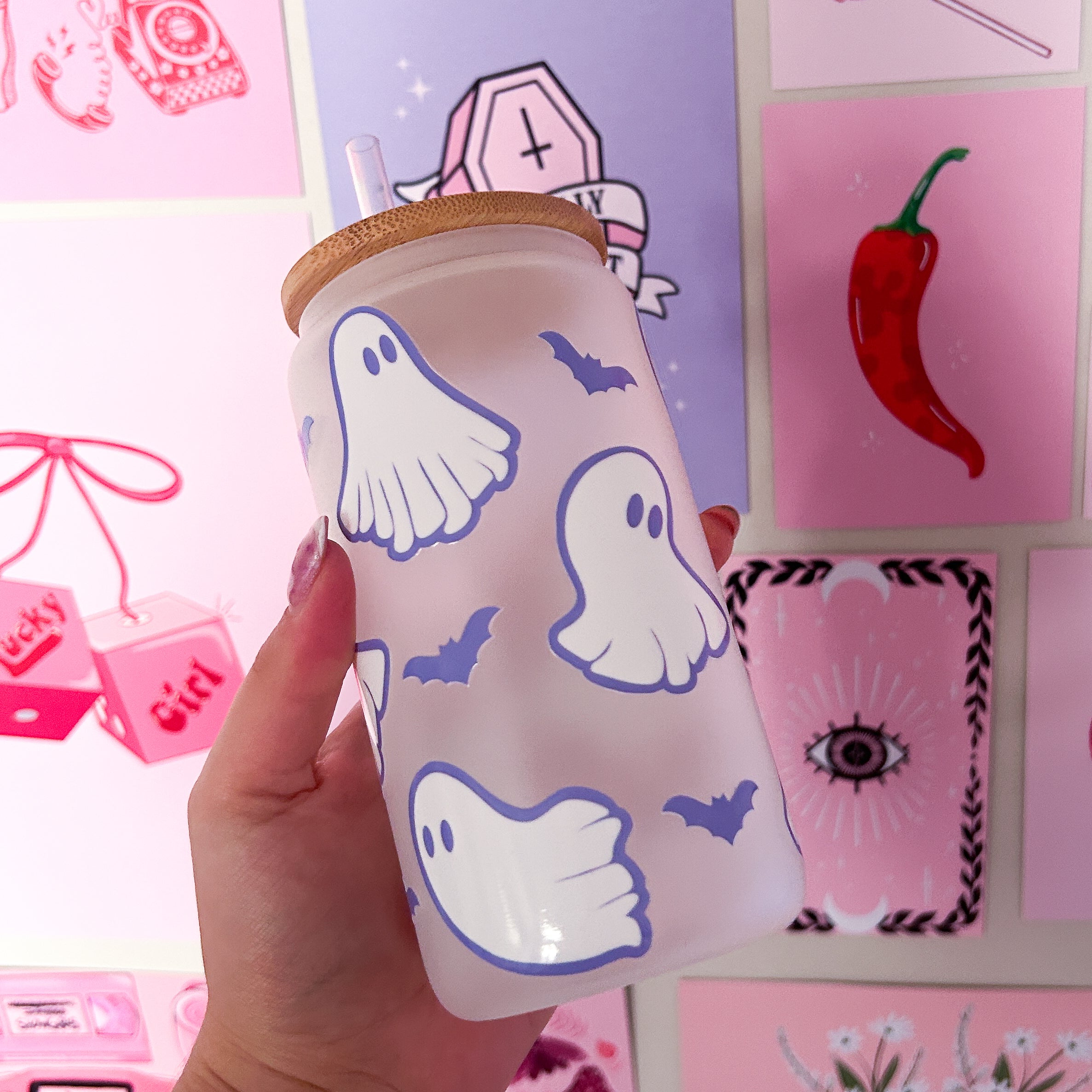 Purple Ghoulish Ghost Print Tumbler