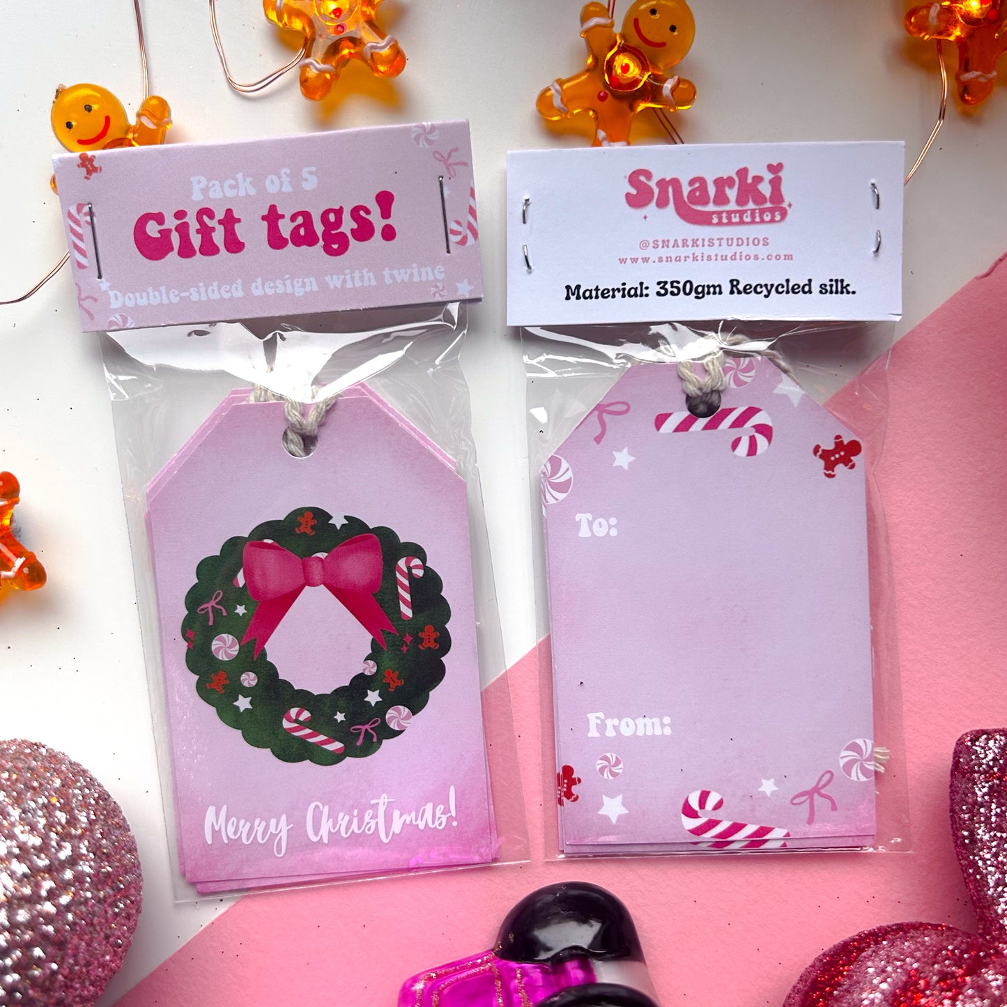 Wreath Pink Christmas Tags (Pack of 5)