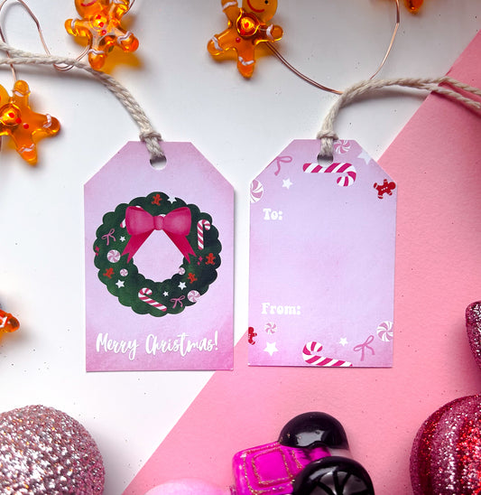 Wreath Pink Christmas Tags (Pack of 5)