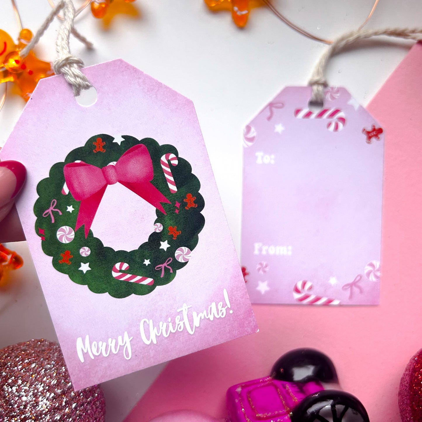 Wreath Pink Christmas Tags (Pack of 5)