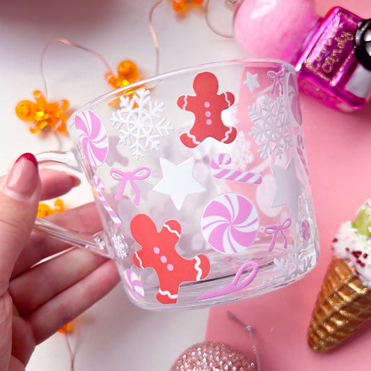 Pink Christmas Glass Mug