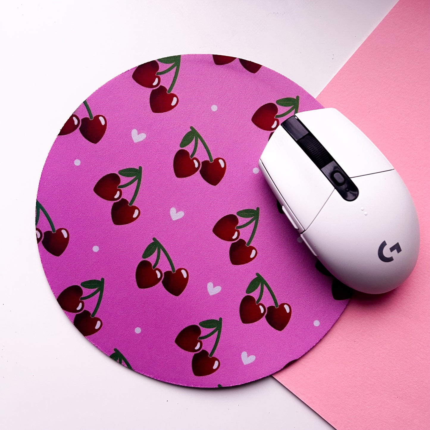 Red Heart Cherry Circular Mouse Pad