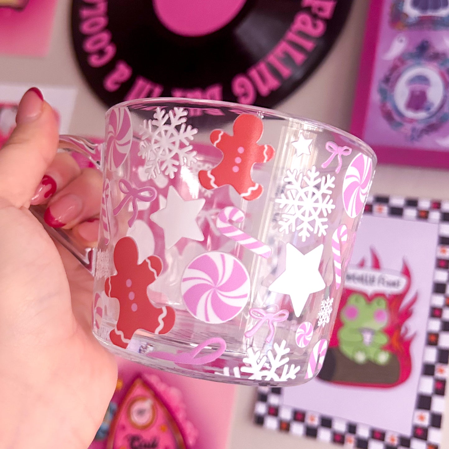 Pink Christmas Glass Mug