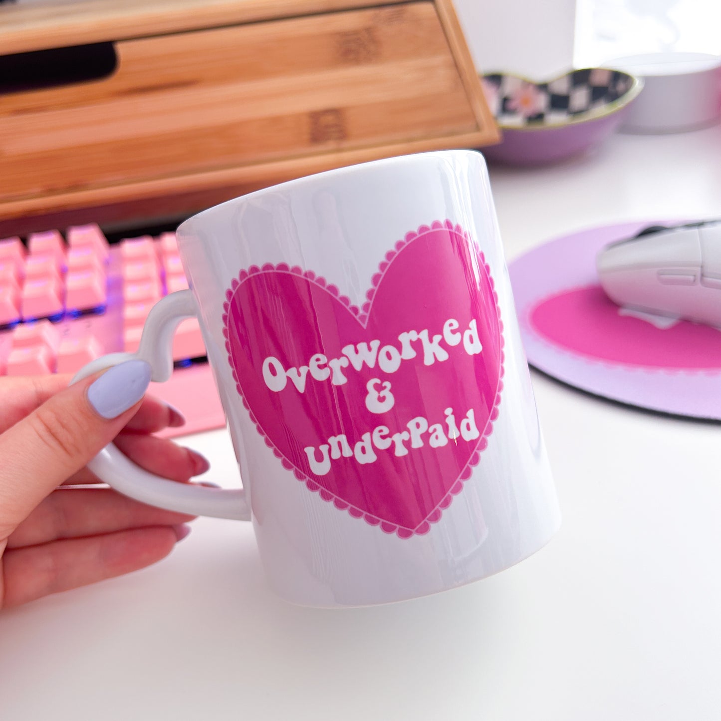 Overworked and Underpaid Heart Mug