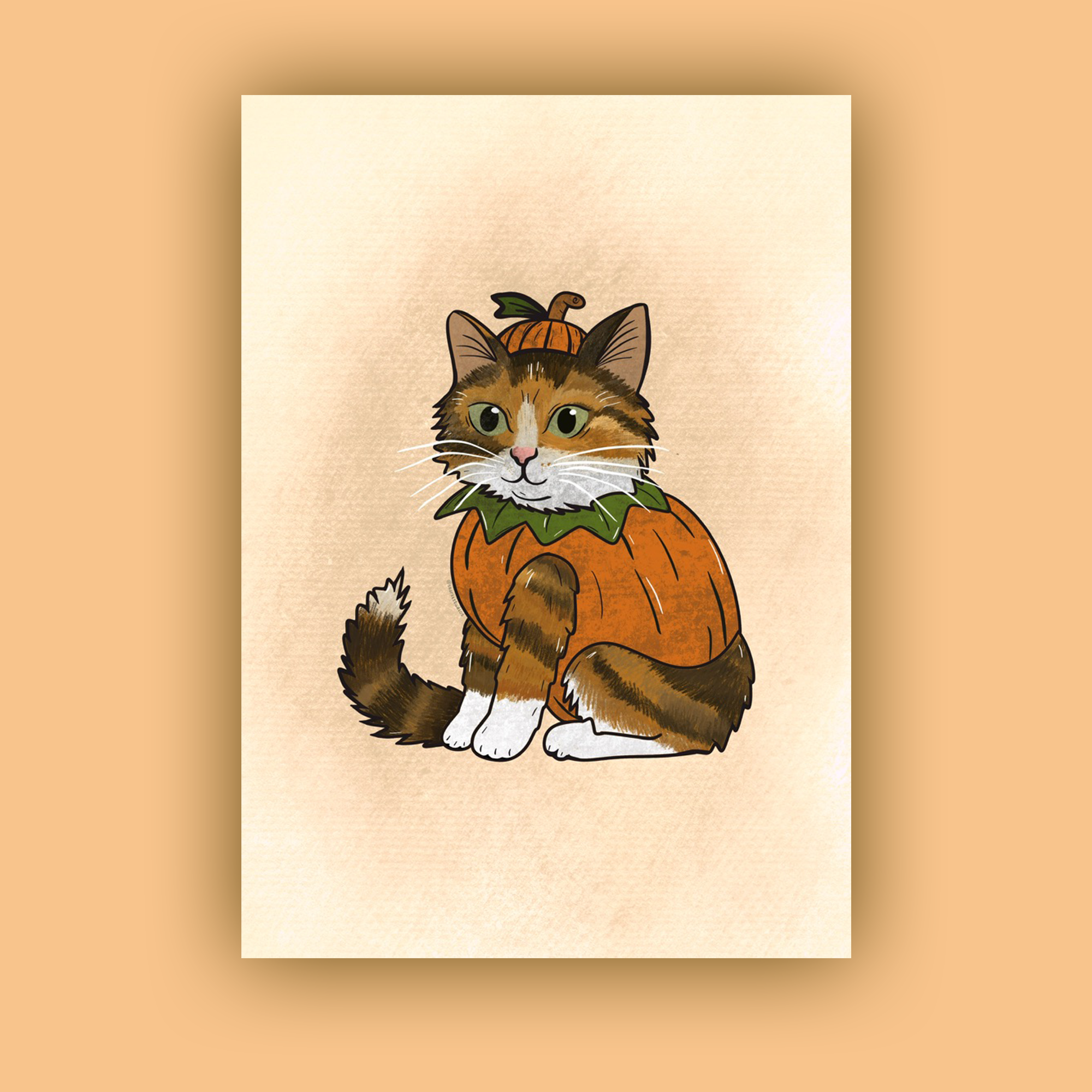 Gingerish Cat in A Pumpkin Costume Print