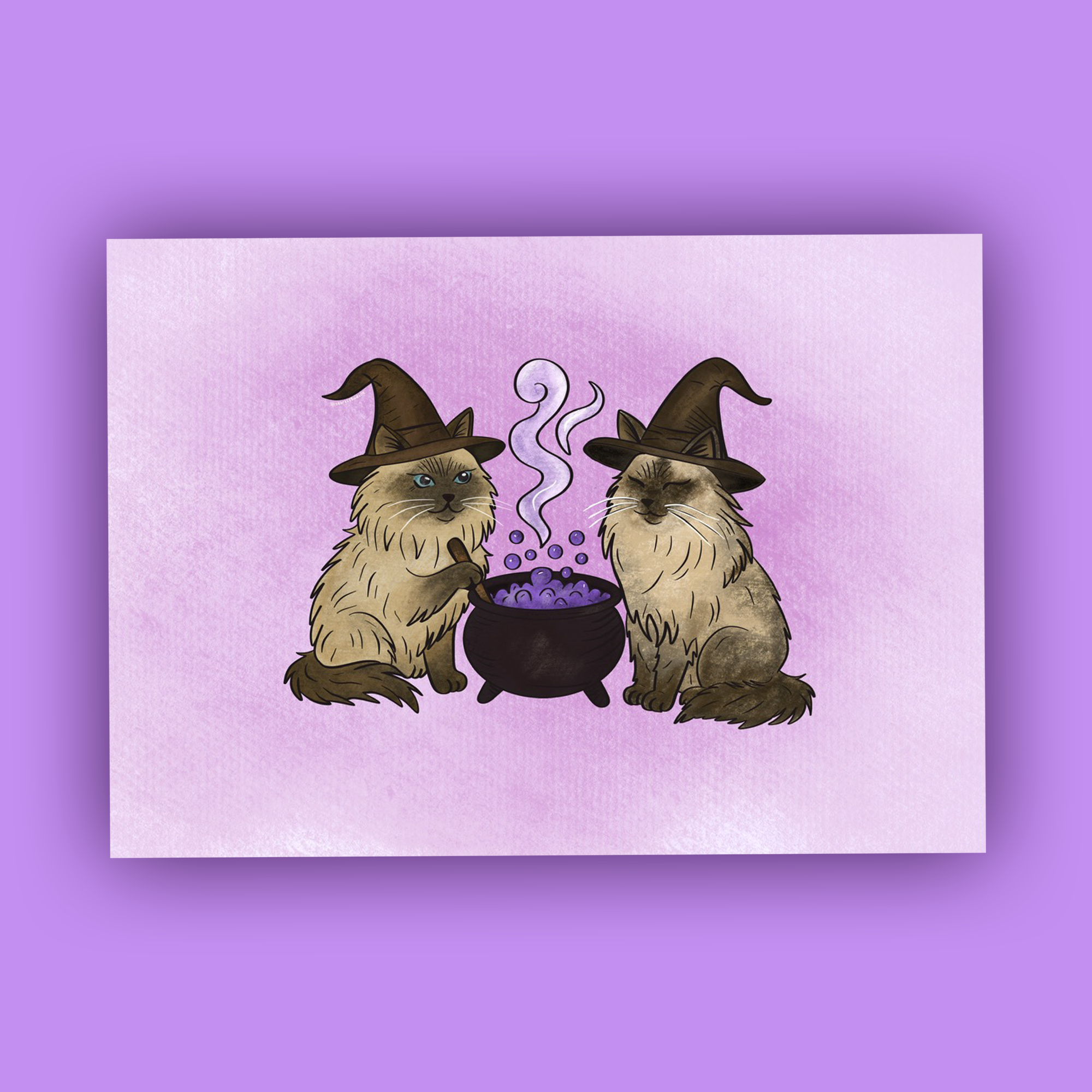 Ragdoll Cats in Witch Costumes Around a Cauldron Print