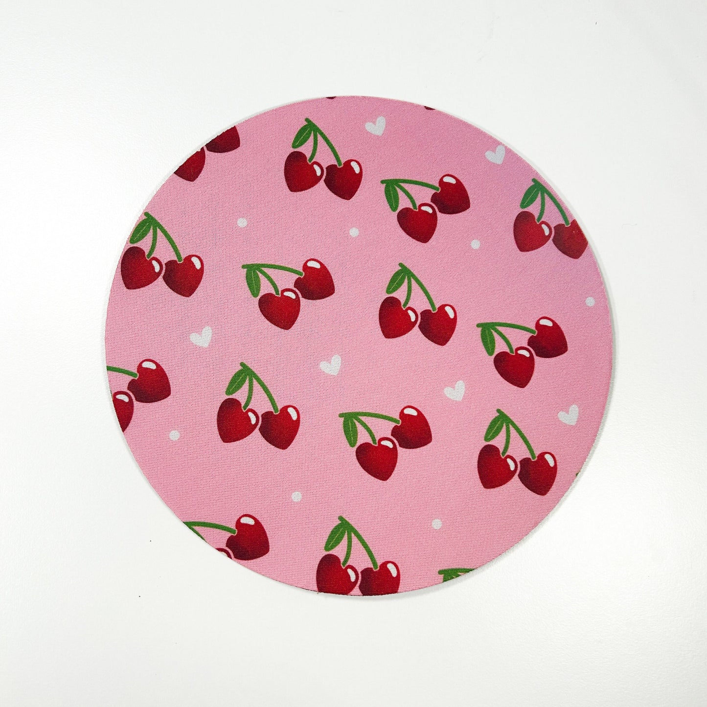 Red Heart Cherry Circular Mouse Pad